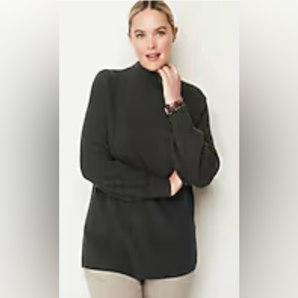 J. Jill Funnel Neck Sweater Cashmere! Size XL Petite Jet Black Heather EUC